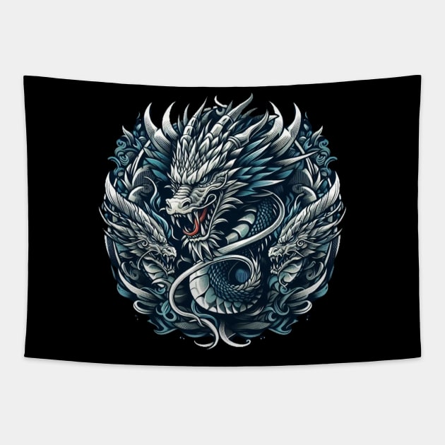 Fierce Blue Dragon Tapestry by  El-Aal