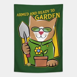 Armed and Ready to Garden Cat Tapestry