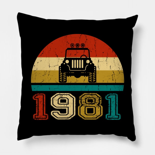 Vintage Jeep 1981 Birthday Jeep Gift Pillow by Superdadlove