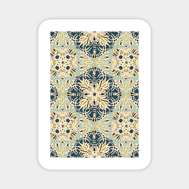 Protea Pattern in Deep Teal, Cream, Sage Green & Yellow Ochre Magnet by micklyn