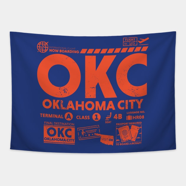 Vintage Oklahoma City OKC Airport Code Travel Day Retro Travel Tag OK Tapestry by Now Boarding