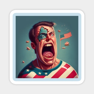 Funny illustration of man with open mouth wearing t-shirt in flag of America Magnet