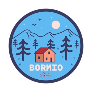 Bormio Italia blue mountains landscape badge T-Shirt