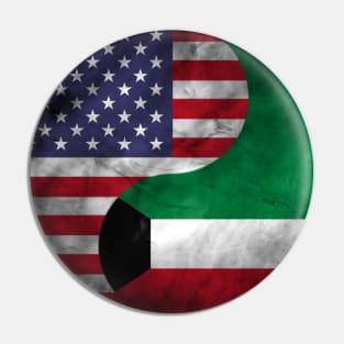 USA and Kuwait Dual Flag Yin Yang Combination Pin