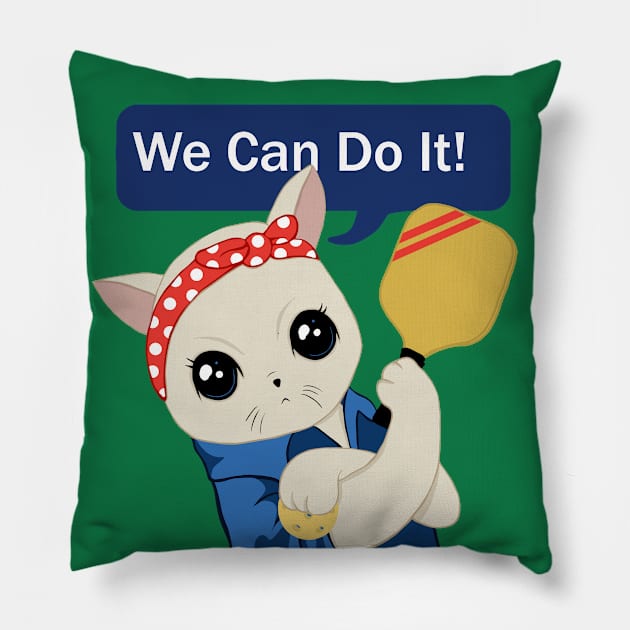 Pickleball Cat - We can do it Pillow by valentinahramov