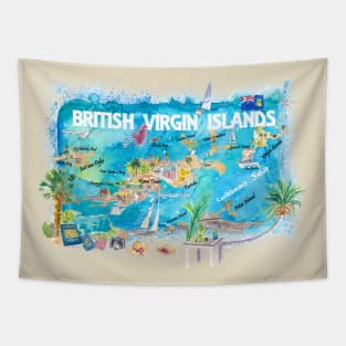 British_Virgin_Islands_ Illustrated_ Travel_ Map_ with_ Roads_ and_ HighlightsS Tapestry