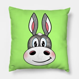 Cute donkey, little pony face smiling, smile, baby, cute animal, hand drawn kids birthday gifts Pillow