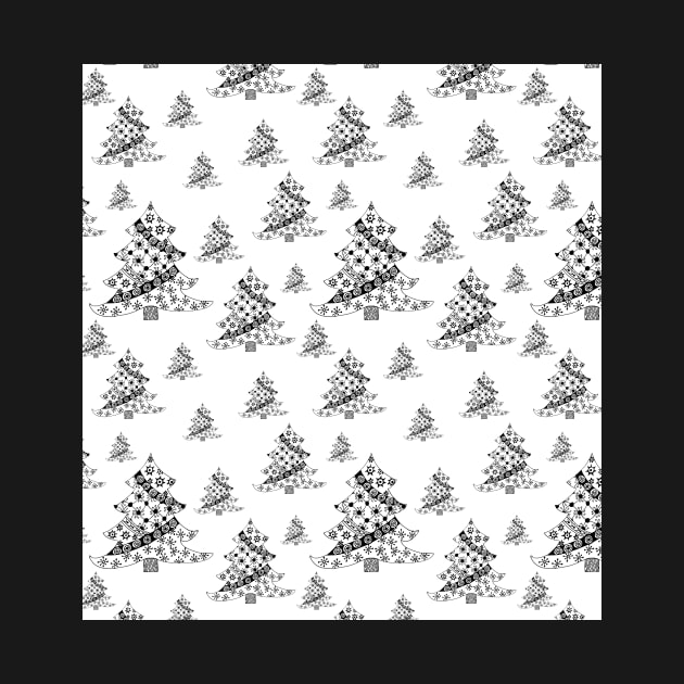 Festive Black and White Christmas Tree Pattern by OneLook