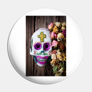 Fancy skull and dead flowers Pin