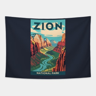 A Vintage Travel Art of the Zion National Park - Utah - US Tapestry