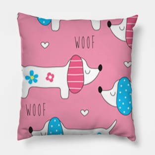 Cute Dog Pattern Design on Pink | Woof Pillow