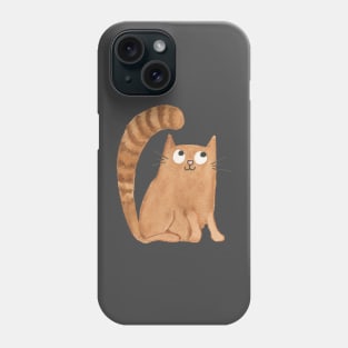 CUTE CAT WATERCOLOR DESIGN - Orange Cat with Striped Tail Painting Phone Case