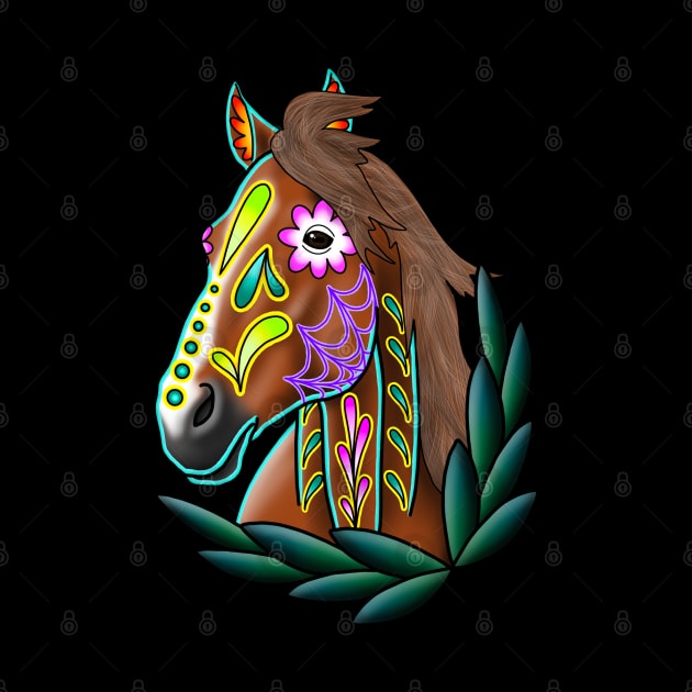 Day of the Dead Bay Sugar Skull Horse by prettyinink