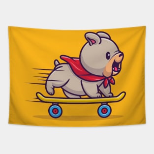 Cute Bulldog Playing Skateboard Tapestry