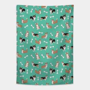 Cute Corgi pattern - green Tapestry