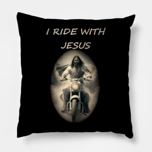 Jesus on a motorcycle Pillow