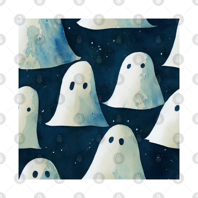 Cute Halloween Ghosts Watercolor by VintageFlorals