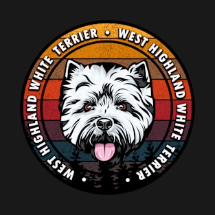 West Highland White Terrier distressed sunset retro dog face design T-Shirt