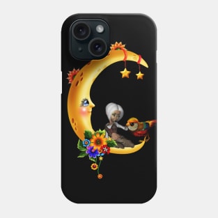 Little girl with fantasy bird on the moon Phone Case