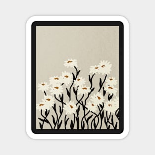 White flowers, Botanical Mid century abstract art Magnet