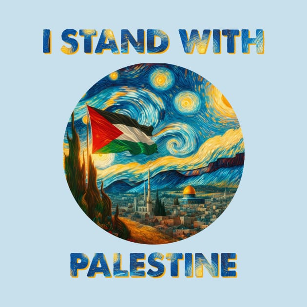 I Stand with Palestine: Van Gogh Style Starry Night on Jerusalem Mosque by Arkanex