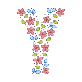 Floral Monogram Letter Y - pink and blue T-Shirt