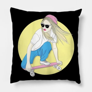 Skateboard Skateboarder Skater Girl 80s Pastel Aesthetic Pillow