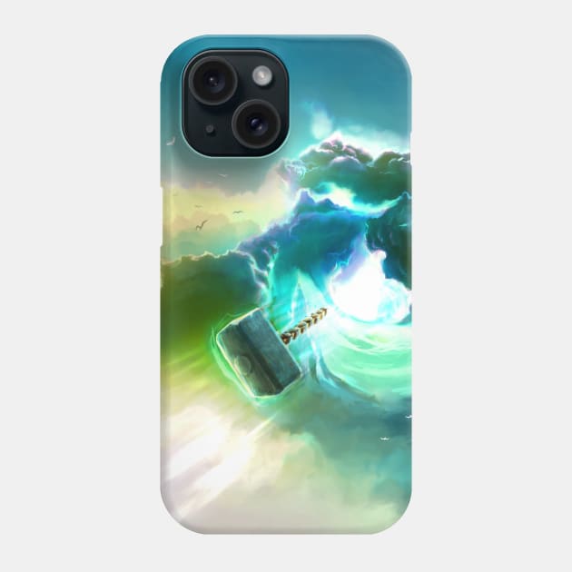 Thor's Hammer flying by Rainbow Bridge Phone Case by Macroart