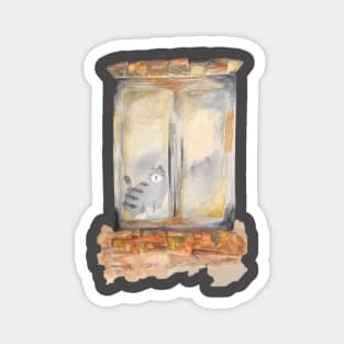 Watercolor Art Cat in the window Magnet