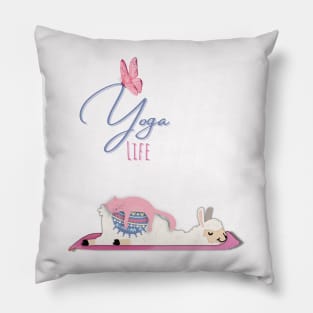 Llama and a cute, funny cat doing yoga Pillow