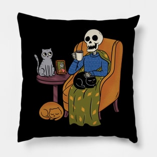 Cozy Skeleton and cats Pillow