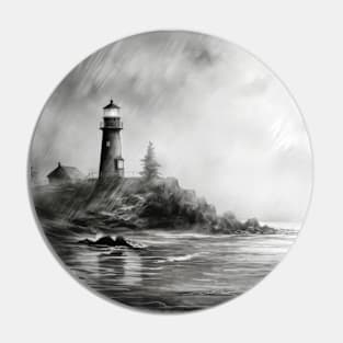 Lighthouse Sea Landscape Wild Ocean Nature Ink Sketch Style Pin