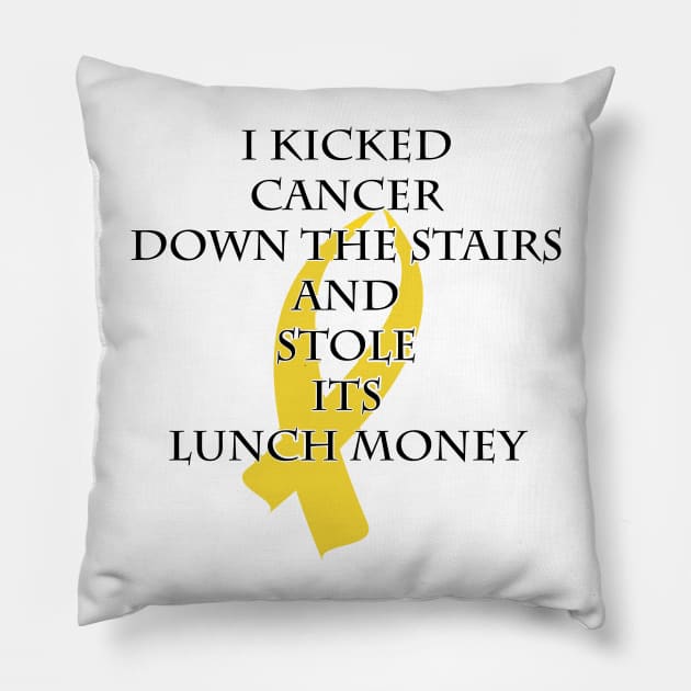 Cancer Bully (Gold Ribbon) Pillow by BlakCircleGirl