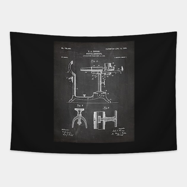 Ophthalmoscope Patent - Optometrist Eye Doctor Office Art - Black Chalkboard Tapestry by patentpress