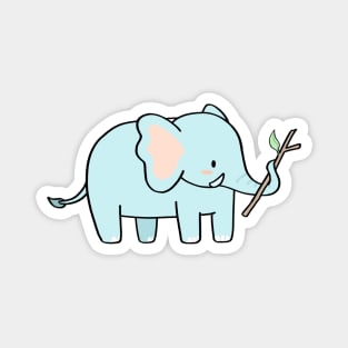 Cute blue elephant holding tree branch cartoon Magnet