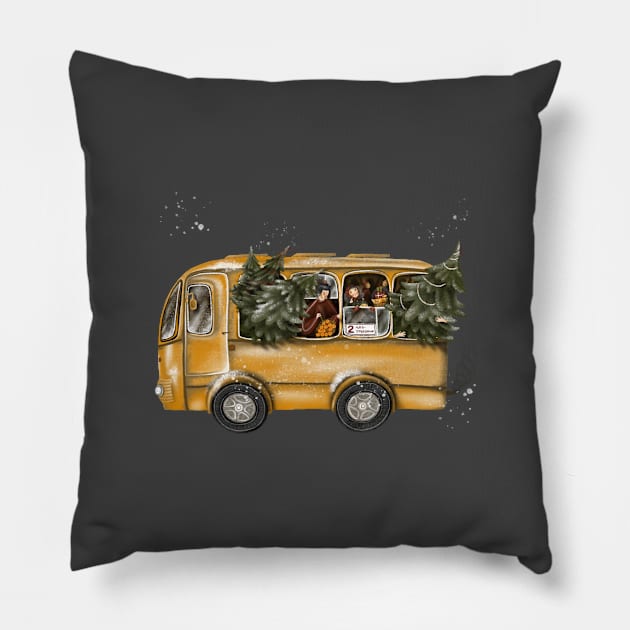 Christmas bus Pillow by Sidfamily