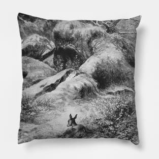 Animal landscape Deer and native plants vintage drawing Pillow