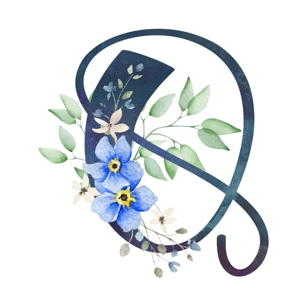 Floral Monogram Q Wild Blue Flowers by floralmonogram