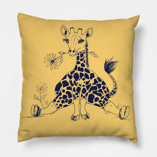 Cute Baby Giraffe with Flower in Mouth Pillow by NaturalDesign