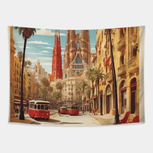 Cathedral of the Holy Cross and Saint Eulalia Barcelona Spain Travel Tourism Retro Vintage Tapestry