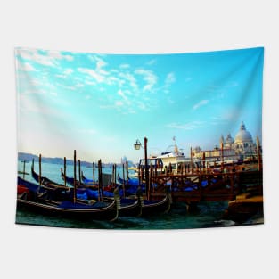 Grand Canal with gondolas and the Basilica di Santa Maria della Salute in the background Tapestry