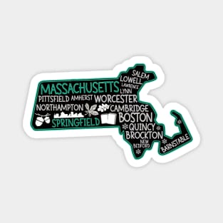 Massachusetts Springfield cute map Salem Lowell Lawrence Lynn Worcester Magnet