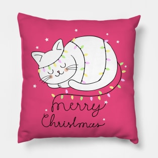 Happy Christmas Lights Cat Pillow