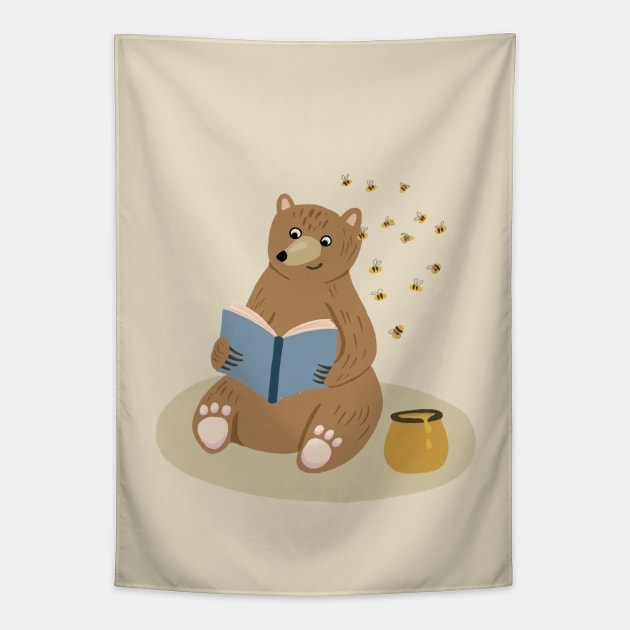 Honey Bear Reading Tapestry by Das Brooklyn