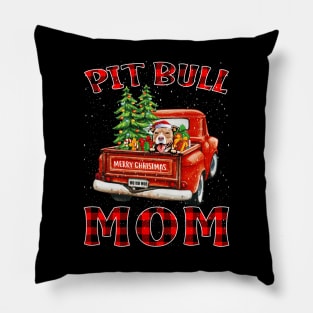 Christmas Pit Bull Mom Santa Hat Truck Tree Plaid Dog Mom Christmas Pillow