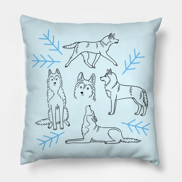 Siberian Huskies Pillow by illucalliart