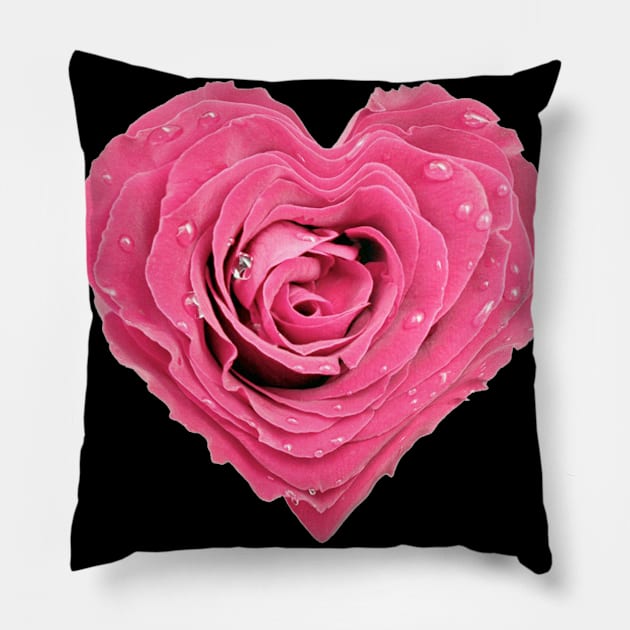 Heart Shaped Pink Flower with Water Droplets Pillow by SkorpSZNWear