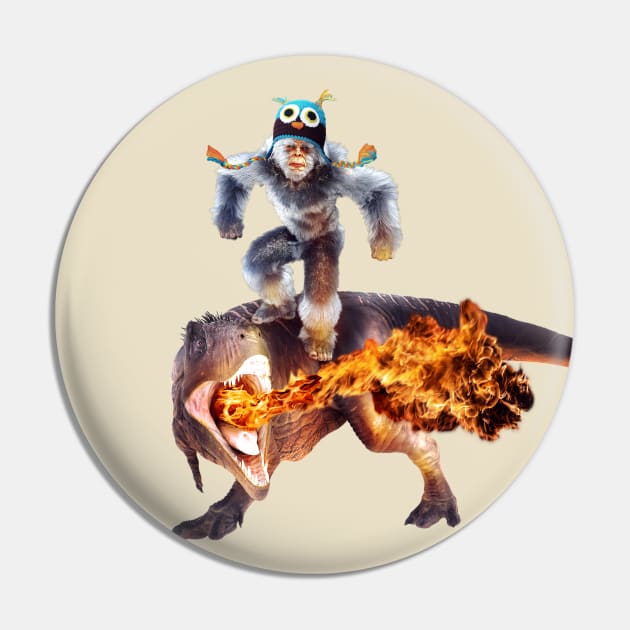 Fashionable Yeti Riding Dinosaur Pin by Random Galaxy