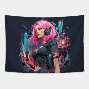 Cyberpunk Anime Girl  Futuristic Techwear Aesthetic Kawaii Manga Shirt Japanese Streetwear Harajuku Clothing Tapestry