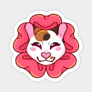 Calico Cat with Pink Flower Magnet